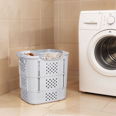 Darphe Grey Collapsible Laundry Basket With Lingerie Compartment Handles from B&Q