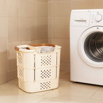 Darphe Creamy White Collapsible Laundry Basket With Lingerie Compartment Handles from B&Q
