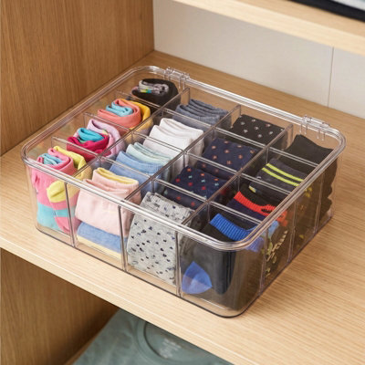 Darphe 16 Compartment Clear Pet Socks Underwear Storage Organiser With Lid from B&Q