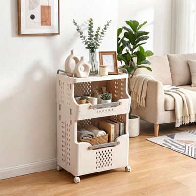 Darphe Grey White 2 Tier Foldable Rolling Laundry Sorter Basket Storage Rack With Wheels from B&Q