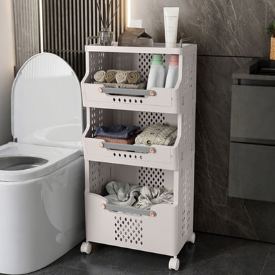 Darphe Grey White 3 Tier Foldable Rolling Laundry Sorter Basket Storage Rack With Wheels from B&Q