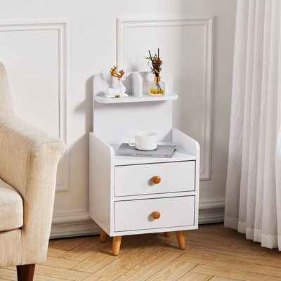 Darphe White Wooden 2 Drawer Bedside Table Nightstand With A Shelf And Wooden Legs from B&Q