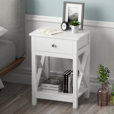 Darphe Vintage Style White Wooden 1 Drawer Bedside Table With Open Shelf from B&Q