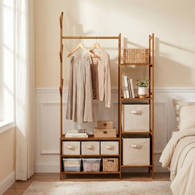 Darphe Light Brown Multifunctional Bamboo Coat Rack With Hanging Rod And Shelves from B&Q