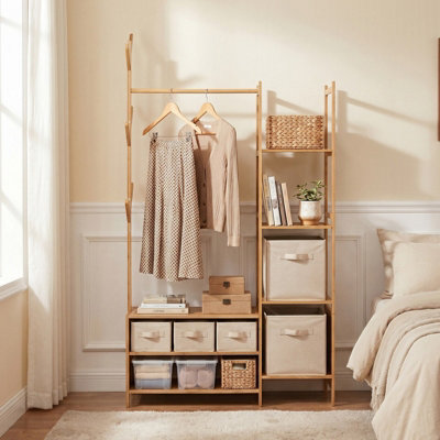 Darphe Natural Wood Multifunctional Bamboo Coat Rack With Hanging Rod And Shelves from B&Q