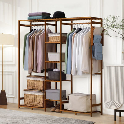 Darphe Brown Freestanding Wooden Clothes Rack With Side Hooks from B&Q