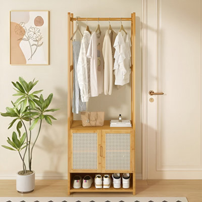 Darphe Natural Wood Freestanding Clothes Rack With Cabinet And Shelf from B&Q