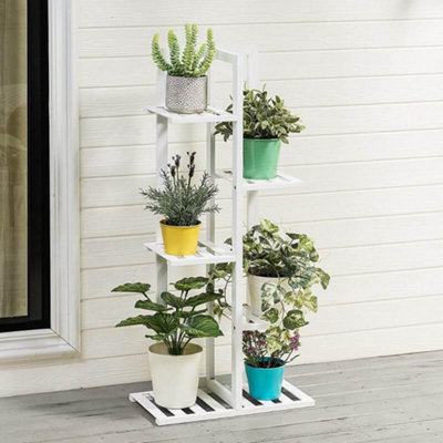 Darphe Rustic White Wooden Plant Stand 5 Tier For Potted Plants from B&Q