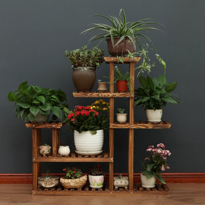 Darphe Brown Rustic 5 Tier Wooden Plant Stand Multi-Tiered Display Rack from B&Q