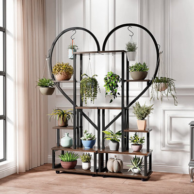 Darphe Rustic Brown 2 Pcs Half-Heart-Shaped Tiered Plant Stand With Wheels And Hooks from B&Q