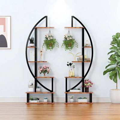 Darphe Rustic Brown 2 Pcs Crescent Shaped Tiered Plant Stand Mdf And Iron from B&Q