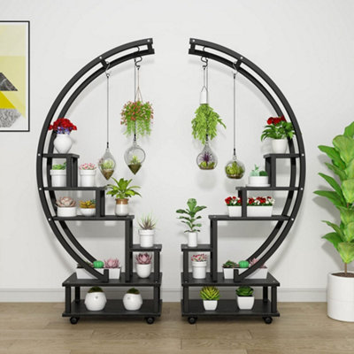 Darphe Rustic Black 2 Pcs Half-Moon-Shaped Tiered Plant Stand With Wheels from B&Q