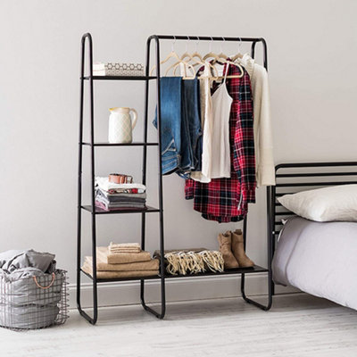 Darphe Black Metal Freestanding Garment Rack With 1 Hanging Rod And 4 Shelves from B&Q