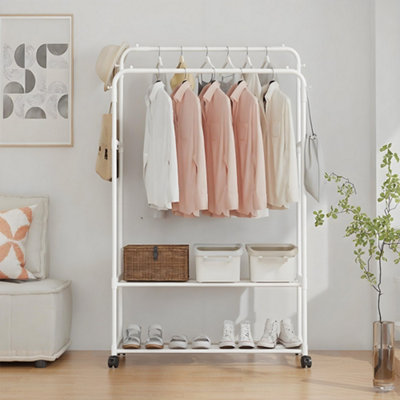 Darphe Freestanding White Double Rod Metal Clothes Rack With 2 Shelves And Hooks from B&Q