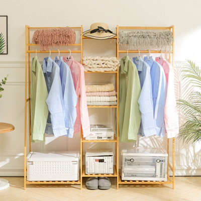 Darphe Bamboo Trapezoid Clothing Rack With 5 Tier Storage Shelves Multi-Functional Clothes Hanging Rack Stand from B&Q