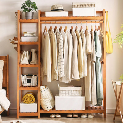 Darphe Brown Bamboo Garment Rack With 7 Shelves Hanging Rod And Hooks from B&Q