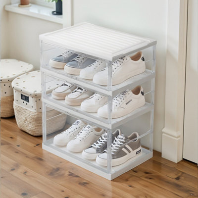 Darphe Clear 3 Tier Foldable Shoe Storage Box With Magnetic Doors from B&Q