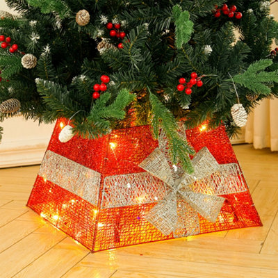 Darphe 50Cm Square Red Metal Christmas Tree Collar With Lights And Bow Accent from B&Q