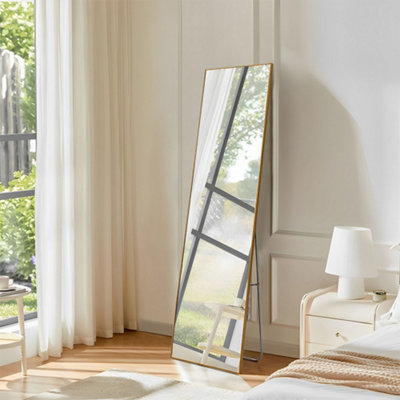 Darphe 40X150Cm Gold Aluminum Slim Frame Full Length Floor Mirror from B&Q