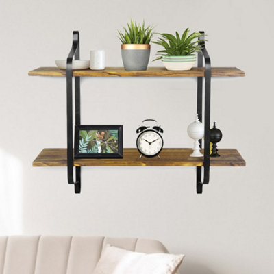 Darphe 2 Tiers Industrial Style Wall Mounted Metal Wire Wooden Floating Shelf Storage Display Rack Tidy Organizer from B&Q