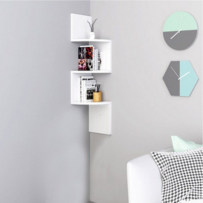 Darphe 19.5X81Cm White 3-Tier Wooden Zigzag Floating Corner Shelves For Small Spaces from B&Q
