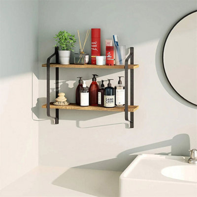 Darphe Industrial 2 Tier Metal Wood Floating Wall Shelves For Home Decor from B&Q