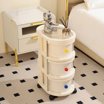 Darphe Cream Oval 3 Tier Rolling Storage Cart With Drawers And Lockable Swivel Casters from B&Q