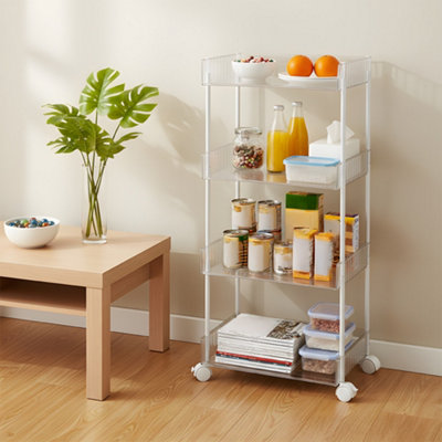 Darphe Clear Rectangular 4 Tier Transparent Rolling Storage Cart With 2 Lockable Casters from B&Q
