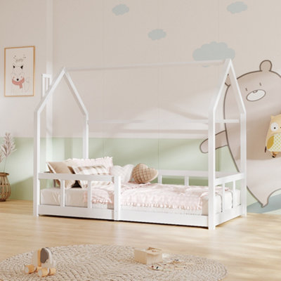 Darphe White Solid Pine Wood House Shaped Toddler Bed Frame With Safety Guardrails Single Size from B&Q