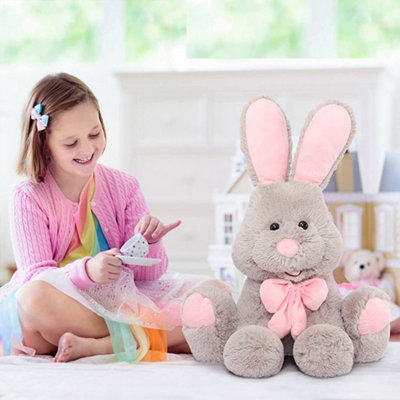 Darphe Grey Pink Large Ear Plush Rabbit Stuffed Doll With Bow Zipper Back Soft Toy 50Cm from B&Q