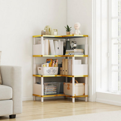 Darphe Light Blue 4 Tier Corner Bookshelf Anti-Deformation Mdf Fabric Side Panels For Home from B&Q