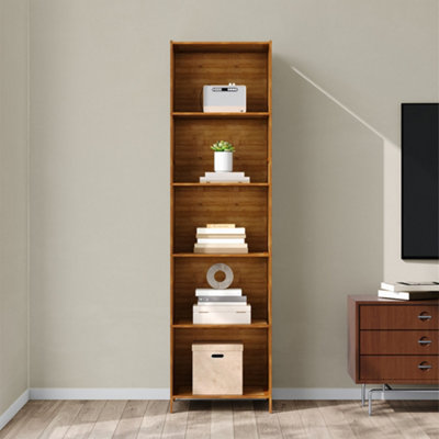Darphe 5 Tier Open Bookcase Moso Bamboo Mdf Wood Colour Slim Profile Storage Shelf from B&Q