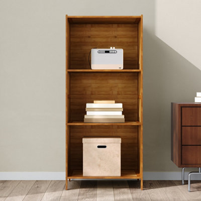 Darphe 3 Tier Open Bookcase Moso Bamboo Mdf Wood Colour Slim Profile Storage Shelf from B&Q