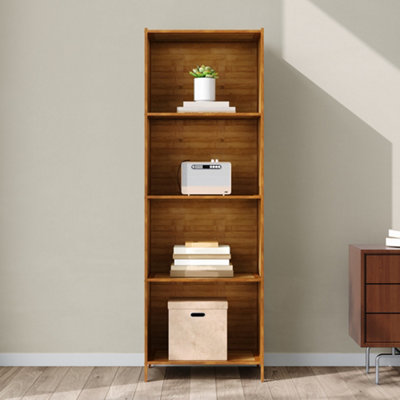 Darphe 4 Tier Open Bookcase Moso Bamboo Mdf Wood Colour Slim Profile Storage Shelf from B&Q