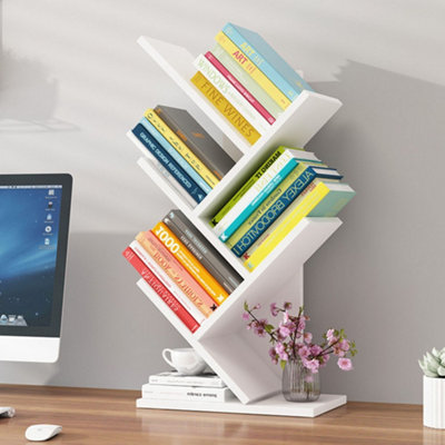 Darphe White 5 Tier Tree Bookshelf Rustic Style Compact Space-Saving Mdf Display Rack from B&Q