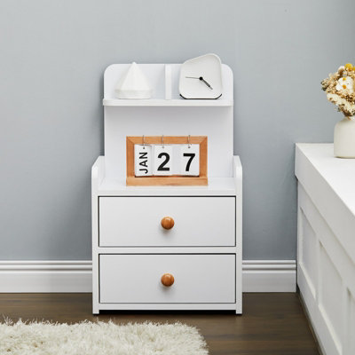 Darphe White Wooden Bedside Table With 2 Drawers Top Shelf And Raised Guard from B&Q