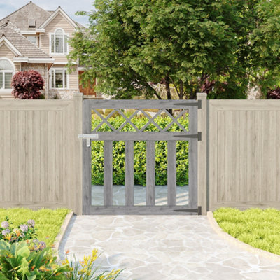B&Q -  Durable Wooden Garden Gate With Elegant Cross Top Feature 90 Centimeters Wide By 90 Centimeters High