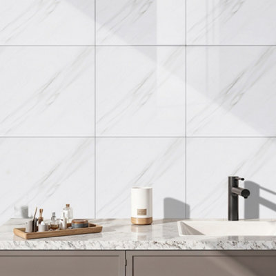 Darphe 10 Pieces Marble Patterned Wall Tile Stickers For Walls And Backsplashes Upgrades 40 Centimeters By 40 Centimeters from B&Q