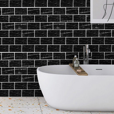 Darphe 10 Pieces 3D Strip Pattern Peel And Stick Marble Wall Tile Stickers 30 Centimeters By 30 Centimeters from B&Q