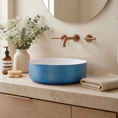 Darphe Round Matt Ceramic Bathroom Countertop Washbasin Vessel Sink Blue from B&Q