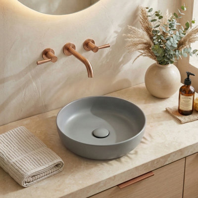 Darphe Round Matt Bathroom Ceramic Countertop Washbasin Vessel Sink Grey from B&Q
