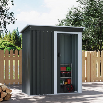 Living And Home 3X5Ft Metal Shed Garden Storage Shed Pent Roof With Single DoorCharcoal Black from B&Q