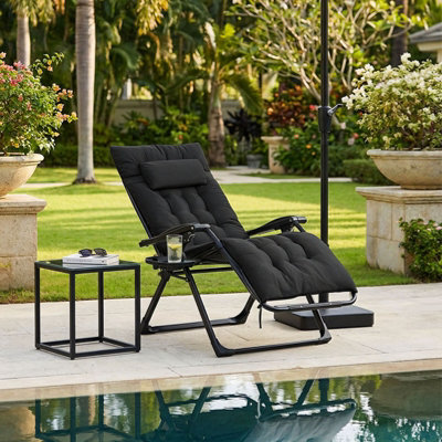 B&Q -  Zero Gravity Outdoor Recliner With Seat Cushion & HeadrestBlack