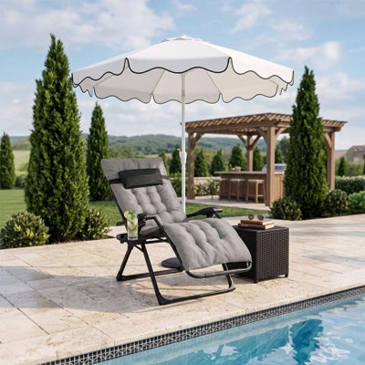 B&Q -  Zero Gravity Outdoor Recliner With Seat Cushion & HeadrestGrey