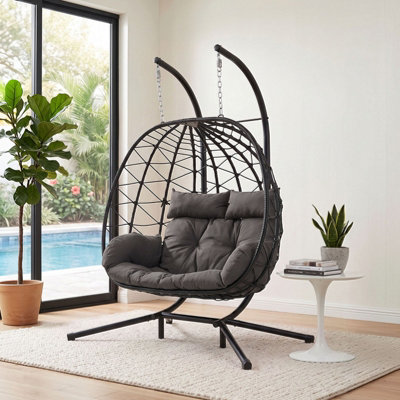 Breeins Outdoor & Indoor 2-Seater Swing Hanging Egg Chair With Metal Stand, Foldable Hanging Chair
