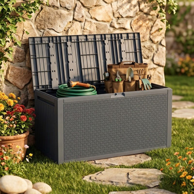 Living And Home 340L Plastic Outdoor Garden Storage Box Dark Grey from B&Q