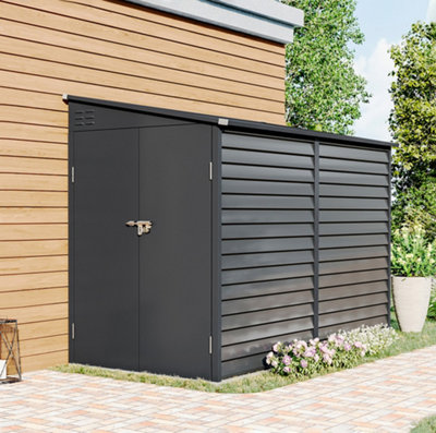 Living And Home Metal Shed Garden Storage Shed Lean To Shed Motorcycle Shed With Lockable Door Pent Roof,charcoal Black,8.8 X 4.7 Ft from B&Q