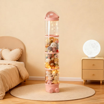 B&Q -  Vertical Clear Plastic Toy Storage Tube Organiser With Led String Light Wide Sliding Lid