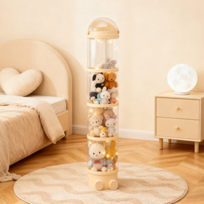 B&Q -  Vertical Transparent Plastic Toy Storage Tube Organiser With Led String Light Wide Sliding Lid