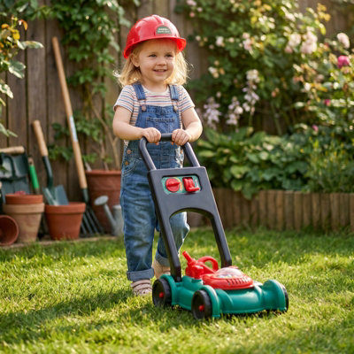 B&Q -  Kids Pretend Lawn Mower Toy Set With Safety Helmet And Pretend Fuel Can